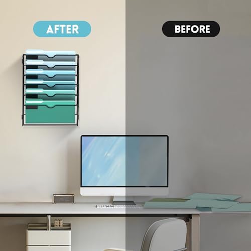 SUPEASY 6-Tier Wall File Organizer, Wall Mounted Mail Sorter, 2 Pack