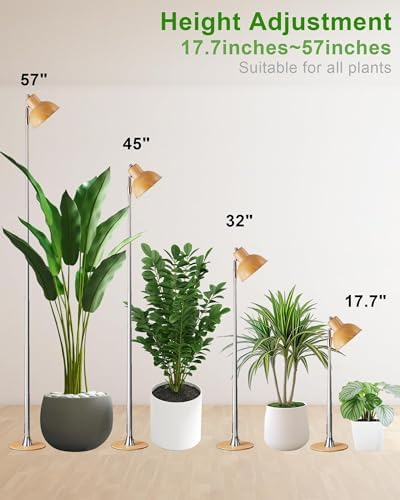 yadoker Plant Grow Light for Indoor Plant, Aluminum Wood Grain LED Grow Light,Elevating Plant Lamp,Height Adjustable,Automatic Timer with 8/12/18Hours,10-Level Brightness,Ideal for Large Plant Grow