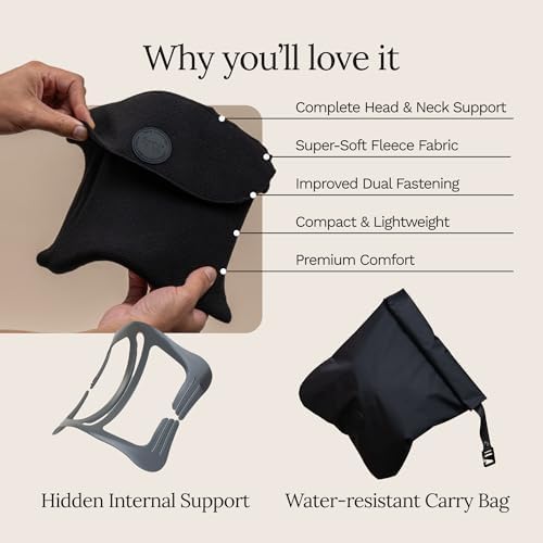 Trtl Travel Pillow Original 2.0 – Scientifically Proven Super Soft Travel Pillow with Premium Head & Neck Support – for Airplane Travel – Machine Washable – Lightweight & Compact – Jet Black – Small