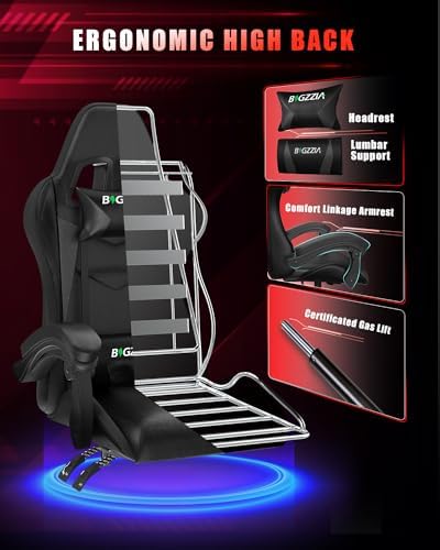 Bigzzia Gaming Chair with RGB LED Lights for Kids & Adults (Black)