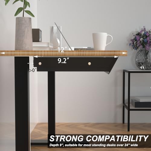 Large Under Desk Mounted Sliding Drawer with 2 Cable Hole and 60 Degree Tilt Panel to Pull Out, 22.4'' Long & 9.2'' deep Large Storage Organizer for Sit Stand Workstation