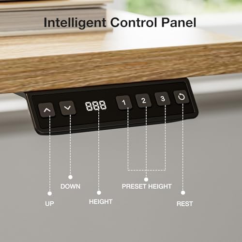 Muvai 59" L Shaped Standing Desk with Cable Tray, Reversible, Oak