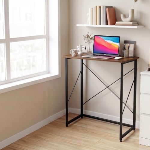 VINGLI 31.5" Folding Desk for Small Spaces, Standing Laptop Desk, Brown