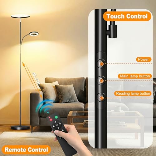 marctronic Floor Lamp, Upgraded 42W 4000LM Super Bright LED Floor Lamp for Living Room Bedroom, Dimmable Standing Reading Floor Lamps with Remote & Touch Control