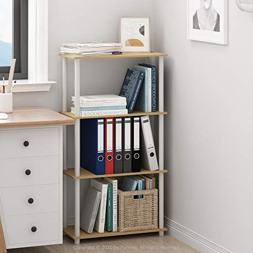 Furinno Turn-N-Tube Toolless 4-Tier Storage Shelves, Beech