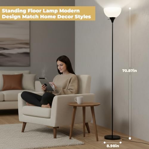 LALISU Floor Lamp, Standing Lamps with White Plastic Shade, Led Floor Lamp