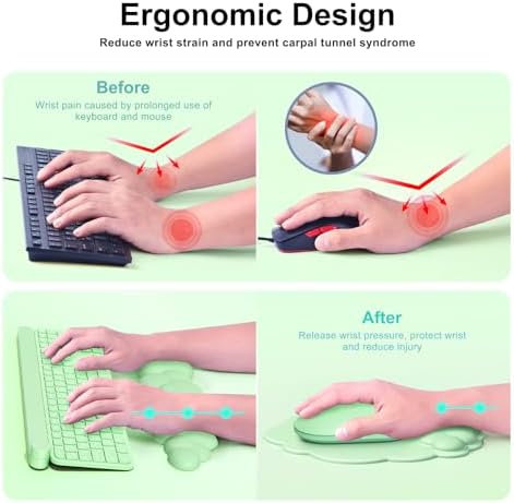 MOKURU Cloud Mouse Pad with Wrist Rest, Cloud Keyboard Wrist Rest, Mouse Pad Wrist Support, Ergonomic Keyboard Mouse Wrist Support (Green)