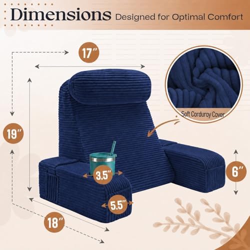 Reading Pillow/Backrest Pillow with Arms, Cup Holder & Phone Pocket