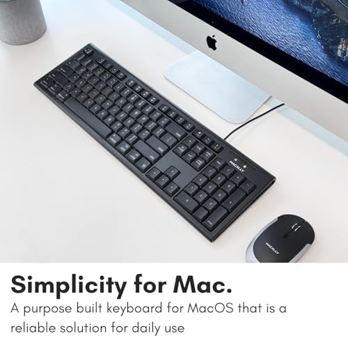 Macally Full Size Wired Mac Keyboard - Compatible with All Macs with USB Port - Wired Keyboard for Mac Mini / Pro, Macbook Pro/Air, iMac with Number Pad & 16 Apple Shortcut Keys Spill Proof - Black