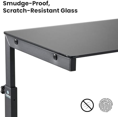 EUREKA ERGONOMIC PC Stand Computer Cart Frosted Glass, Height Adjustable Tower Stand 2-Tier Suit for ATX Case Printer, Metal Rolling Cart on Wheels for Gaming Home Office, Black