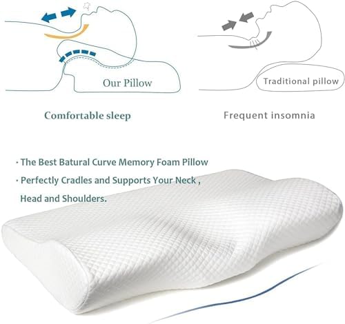 EPABO Contour Memory Foam Pillow Orthopedic Sleeping Pillows, Ergonomic Cervical Pillow for Neck Pain - for Side, Back and Stomach Sleepers, Free Pillowcase Included (Firm & Near King)