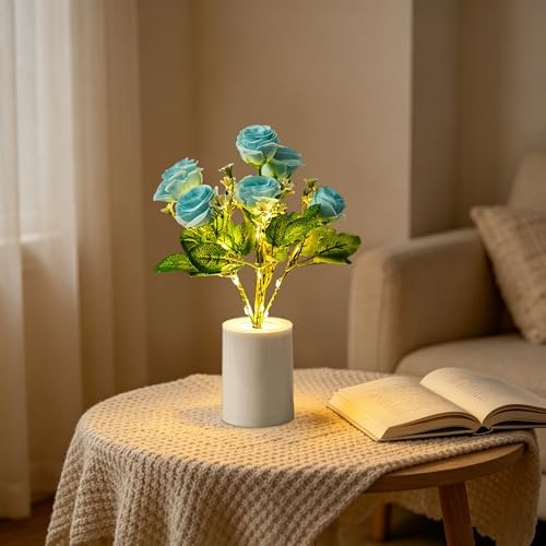 Artificial Blue Rose Flower Lamp, Light Home Decor Birthday Gifts for Women
