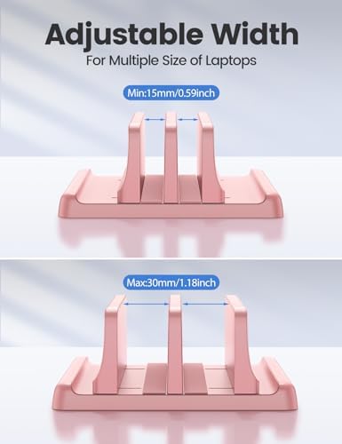 Vaydeer Vertical Laptop Stand for Desk, Dual Slots Plastic Laptop Holder with Space Saving 4-in-1 Design, Adjustable Laptop Stand Supports MacBook, Chromebook, Surface, Dell (Pink)