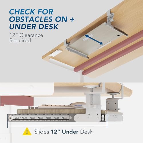 AX WABER Keyboard Tray Under Desk Pull Out with Extra Sturdy C Clamp Mount System, 27.3 (32.5 inch Including Clamps) x 11 Inch Slide-Out Platform Computer Drawer for Typing Grain