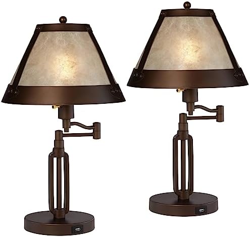 Samuel 21 1/4" High Desk Lamps Set of 2 Swing Arm Socket USB Bronze Brown