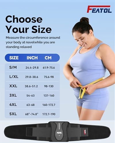 FEATOL Back Brace for Lower Back Pain Wide Coverage 360° Strong Lumbar Support with Removable Pad, Adjustable Waist Support Belt for Men Women, Size 5XL 68"-74.8"