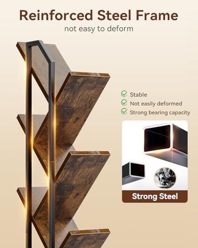 Casaottima Tree Bookshelf with LED Lights, 6-Tier Small Bookshelf, Vintage