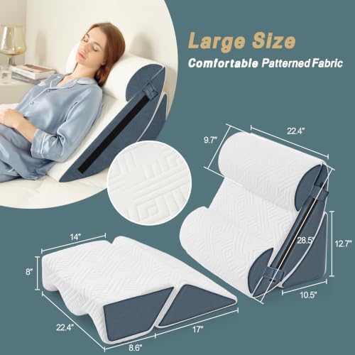 Yojoker 6pcs Orthopedic Bed Wedge Pillow Set for Sleeping, Post Surgery Foam for Body, Back and Leg Pain Relief Comfortable & Adjustable Support Pillows-Anti Snoring, Heartburn, Navy
