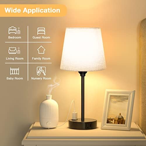 Grey Bedside Lamps Set 2 for Bedroom - Dimmable Touch, USB C+A, AC Outlet
