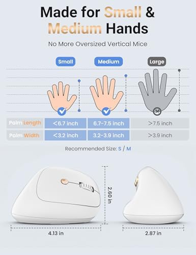 Ergonomic Vertical Wireless Mouse, 57°, Small/Medium Hands, White