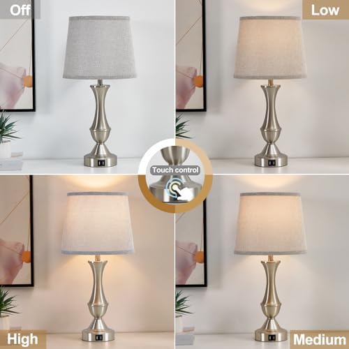 Touch Table Lamps Set of 2, 22" Tall Bedside Lamps, Nightstand Lamps