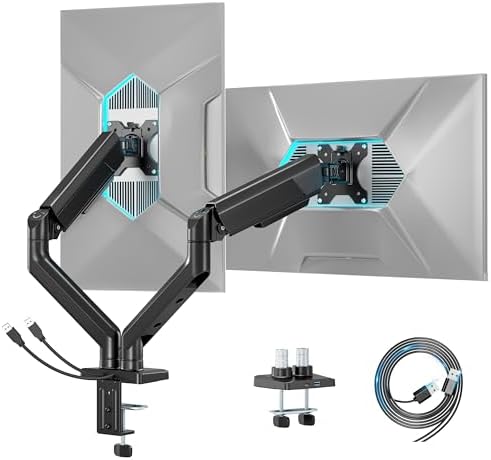 ARES WING Dual Monitor Mount with USB for 2 Monitors for 17-35 inch, Black