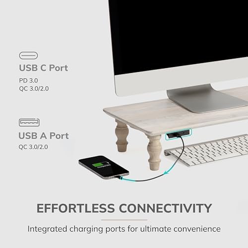 Anji Mountain Monitor Stand for Desk - Desktop Organizer & Laptop Riser, Ergonomic Monitor Riser, Space-Saving, Durable, Easy Assembly & Ideal for Home & Office,White Wash, 24-Inch, Power Edition