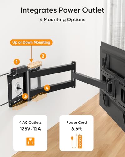 FORGING MOUNT Long Arm TV Wall Mount with Power Strip for 42–80 inch TVs