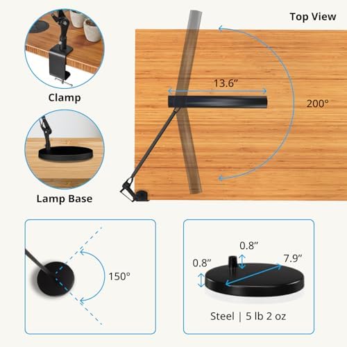 UPLIFTDESK E7 LED Desk Lamp with Clamp - Adjustable 3 Color Modes, Dimmable Black Architect Light for Standing Desk, Home Office, Dual Monitor Computer Work