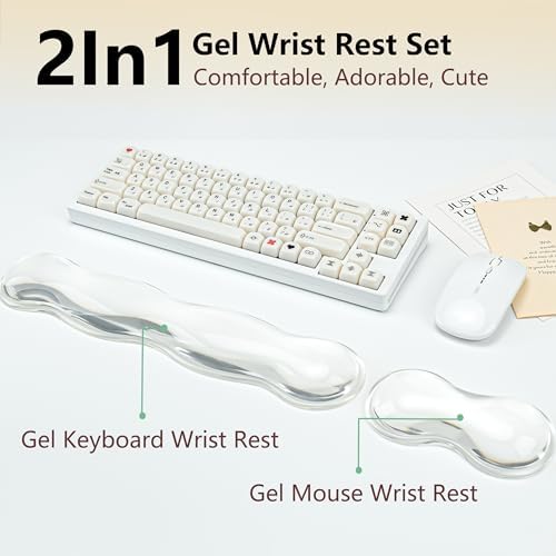 Gel Wrist Rest for Keyboard and Mouse - White Soft Ergonomic Silicone Wrist Rest, Clear Cute Desk Accessories for Gaming, Computer, Laptop