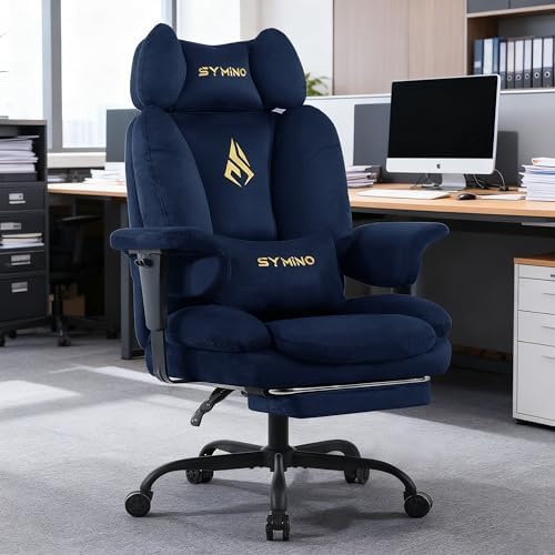 Symino Ergonomic Gaming Chair with Footrest – Office Gaming Chair Reclining 90-155° with Adjustable Armrests – Adults up to 130 kg