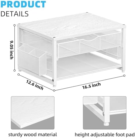 Marbrasse Wood Printer Stand for Desk, 2-Tier Desktop Printer Table for Home Office, Printer Stand with Storage Drawer 2 Pen Holders, Multi-Purpose Desk Organizer for Fax Machine Scanner(Wood White)