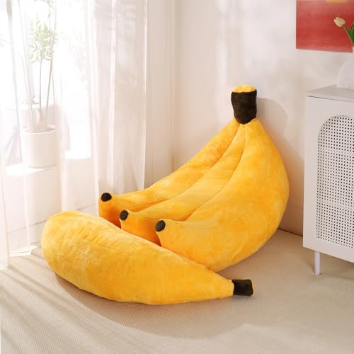 Banana Bean Bag Chair with Ottoman, Floor Sofa Bed with Footrest, Comfy Convertible Lounger for Teens & Adults, Plush Couch for Bedroom, Living Room or Dorm, M-Yellow