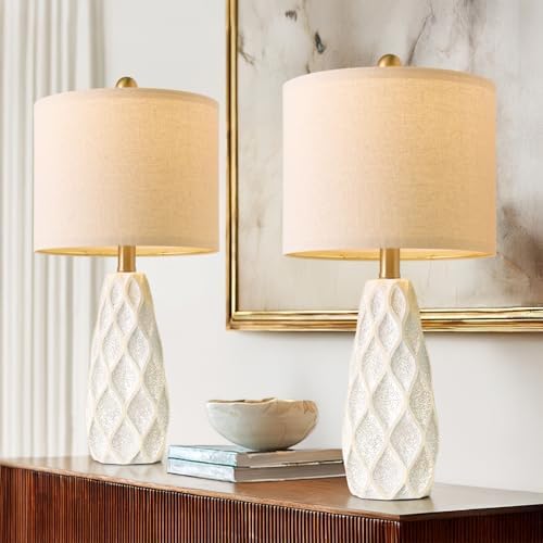 Samll Table Lamps Set of 2 for Living Room, 20.25" White Bedside Boho Lamps
