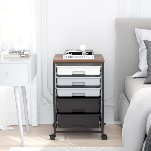 SYKIARIOL Utility Cart with Drawers,5 Drawers Storage Cart,Dark Grey