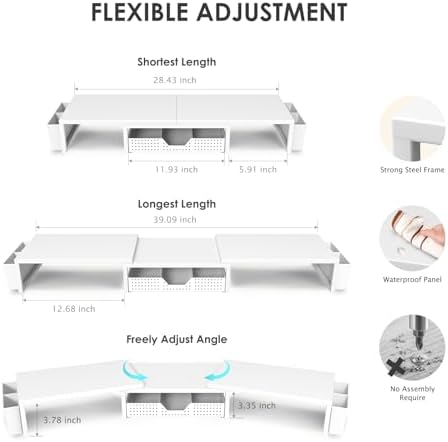 OPNICE Desk Organizers and Accessories, Dual Monitor Stand Riser with Drawer and 2 Pen Holders, Desk Shelf Printer Stand for Office Workspace Organizers, Desktop Organization (White)