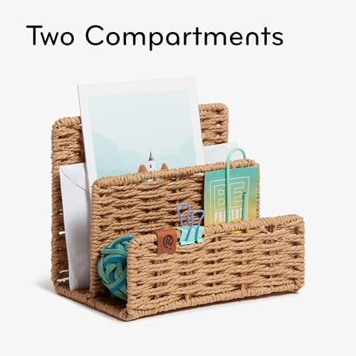 U Brands Mail Organizer, Woven Letter Sorter, Desk Organizer, Wicker Woven
