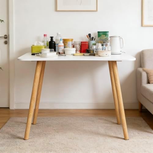 28" Small Standing Desk, Sit and Stand Up, Modern Computer Office Desk with Thickened Plate Spacious Desktop, Solid Wood Work Writing Table for Home Office White
