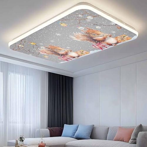 2 Pcs Fluorescent Light Covers for Ceiling Lights,Xmas Squirrel Winter Snowflake,Magnetic Light Filters Drop Fluorescent Lights Shade for Office Christmas Ball Branch Gray
