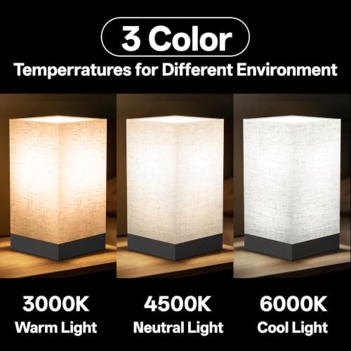 Bedside Table Lamp, 9W EyeCare LED Night Light, 3 Color Temp & Stepless Dim