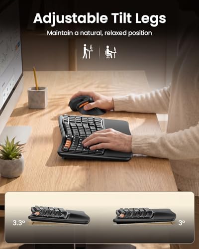 ProtoArc EKM02 Wave Keys Ergonomic Wireless Keyboard and Mouse, Black
