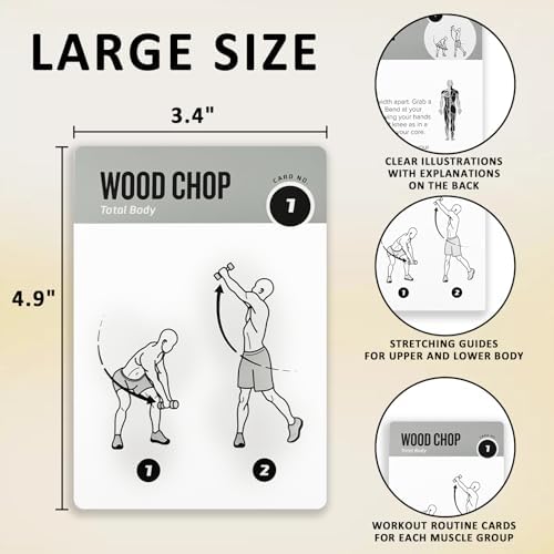 Dumbbell Workout Cards, 62 Large 5"x3.5" Exercise Cards for Home & Gym, Strength Training, Muscle Building, Beginner Fitness Guide, Fitness Cards for Men & Women