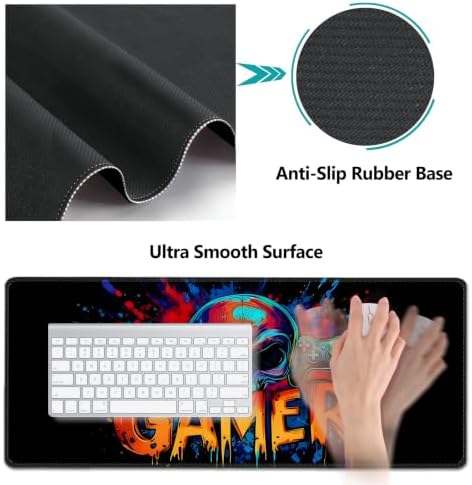 AIMSA Large Gaming Mouse Pad Set, Keyboard Wrist Rest Support + Extended Mouse Pad + Mouse Wrist Cushion + Coaster, Skull Gamer Ergonomic Memory Foam Multifunctional Desk Mat 35x15.7inch