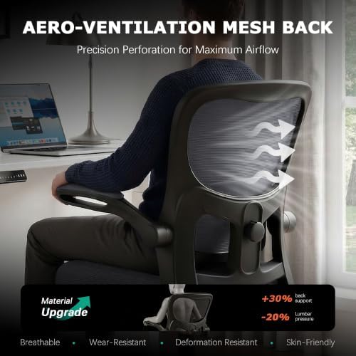 AreShark Office Chair Ergonomic Desk Chairs with Adjustable Lumbar Support& Headrest Hanger, High Back Breathable Mesh Chair with Wheels, Rolling Swivel Comfy Task Computer Chair for Home Work Gaming
