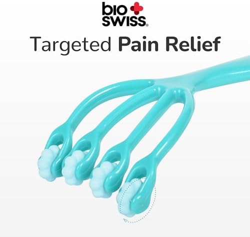 BioSwiss Claw Massage Roller, Handheld Muscle Massager with 5 Rotating Heads for Back, Legs, and Shoulder