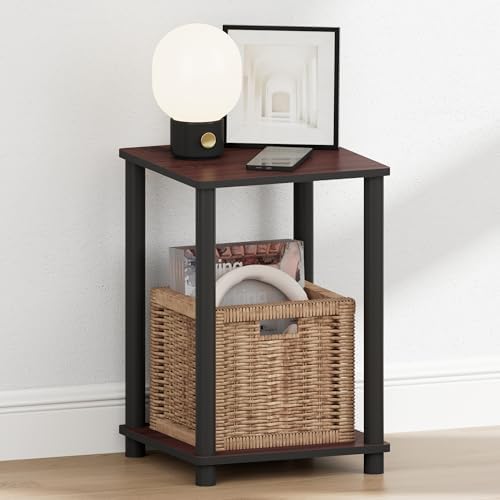 Furinno Turn-N-Tube Toolless 2-Tier Open Shelf Night Stand, Dark Cherry