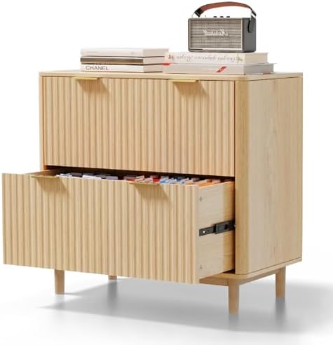 VINGLI Fluted 2 Drawer Lateral File Cabinet, Home Office Filing Cabinet for Letter Legal A4 Size File Folder Storage, Wood Lateral Filing Cabinet, Printer Stand, Archivador