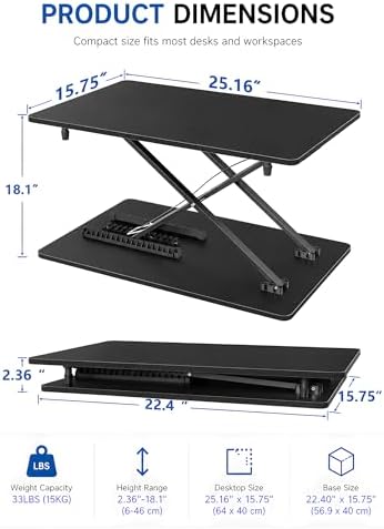 Standing Desk Converter Adjustable, 25.16" x 15.75" Sit Stand Desk Riser