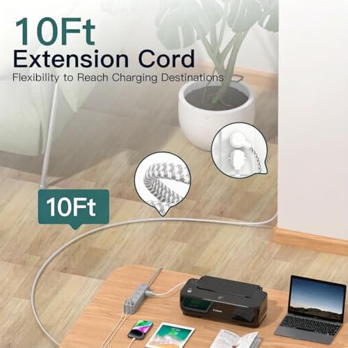 10FT Extension Cord, Power Strip Surge Protector with 12 AC Outlets & 4 USB