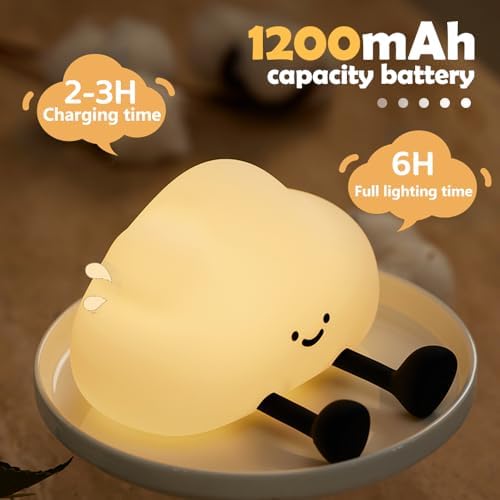 S NMT Cute Cloud Night Light Silicone Nursery USB Rechargeable Christmas Sleeping Bedside Lamp Touch Sensor Nightlights for Bedroom